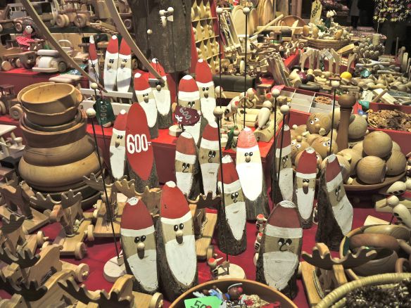 At one of the Christmas markets in Budapest, I saw all these Santa faces painted on a slice of wood.