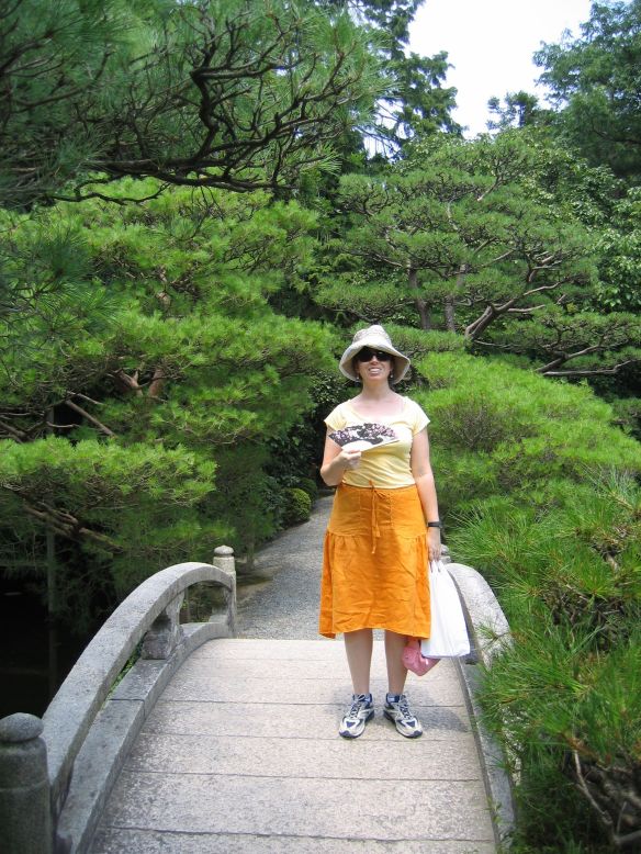 Wearing the hat in hot and humid Kyoto, Japan.