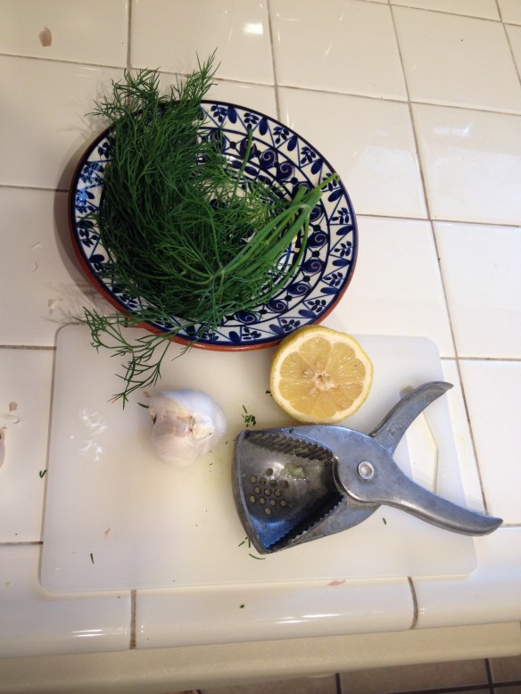 Dill, garlic and lemon.