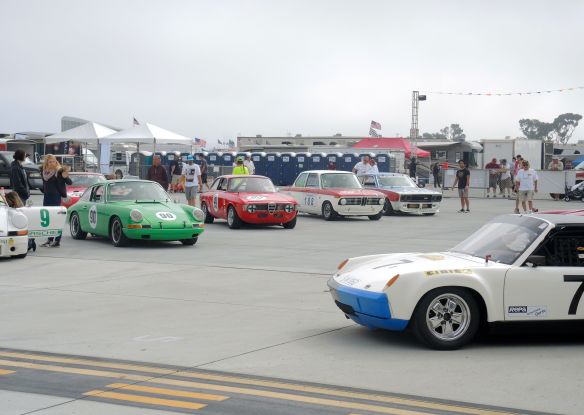 Group 8 cars on the race grid at the Coronado Speed Festival for vintage car racing