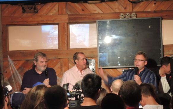 F1 on NBC Sports Steve Matchett, David Hobbs and Leigh Diffey at the Rattle Inn, Austin.