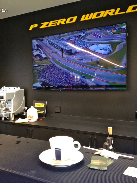 Lavazza cappuccino at LA F1 fans Pirelli P Zero World for Formula 1