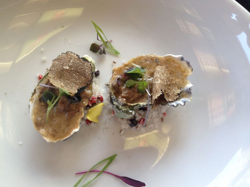 Chef Paolo de la Corte of Sunset da Mona Lisa oysters with truffels for Sabor a Cabo event at Rock & Brews El Segundo