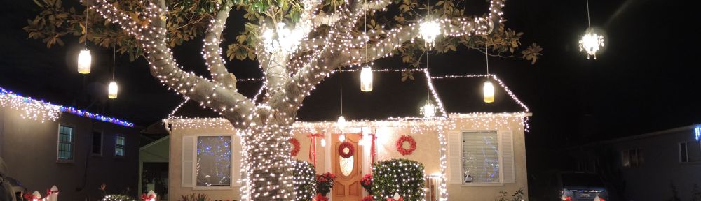 Simply decorated home with Christmas lights on Candy Cane Lane in El Segundo, California