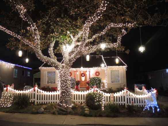 Simply decorated home with Christmas lights on Candy Cane Lane in El Segundo, California