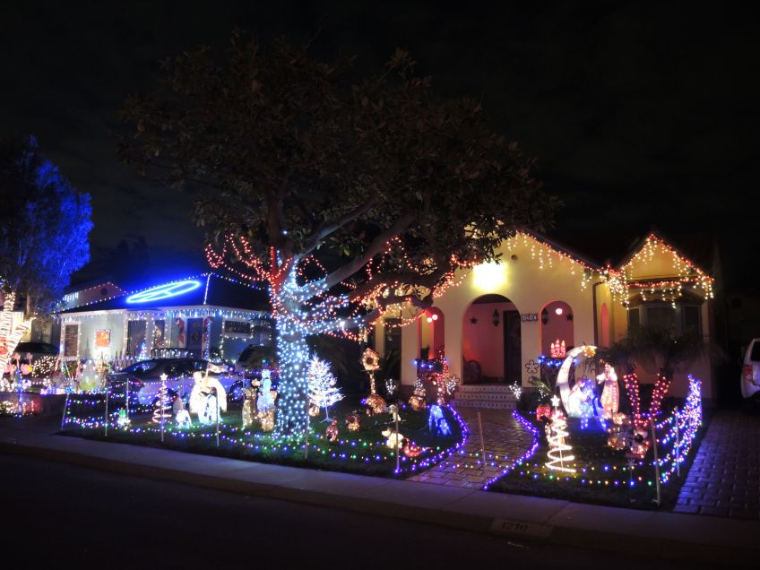 Animals in the yard at Candy Cane Lane in El Segundo, California