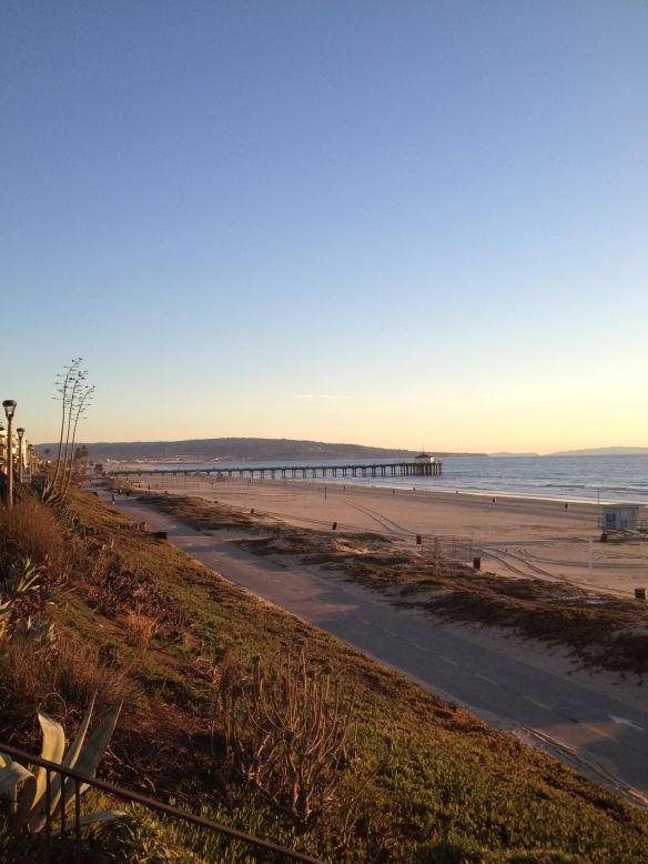 Looking south on the Strand towards the Manhattan Beach Pier in Manhattan Beach California