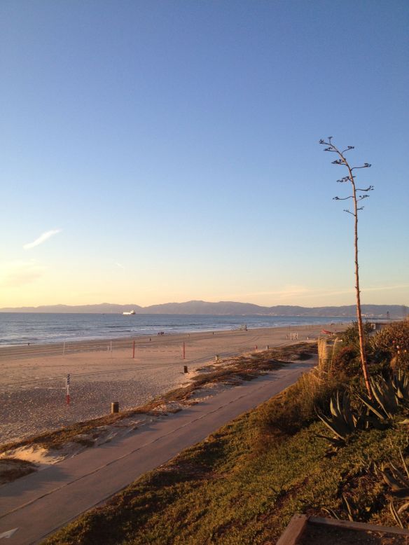 looking north from the walk section of the Strand in Manhattan Beach California golden hour