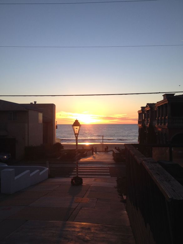 Manhattan Beach walk street as the sun sets