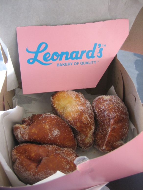 Box of malasadas from Leonard's bakery in Honolulu, Hawaii