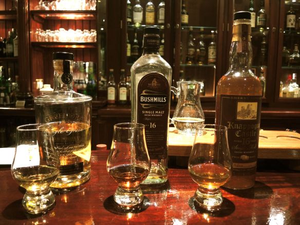 Tasting Irish Whiskey at the Malton Hotel in Killarney, Ireland. Greenore, Bushmills and Knappogue