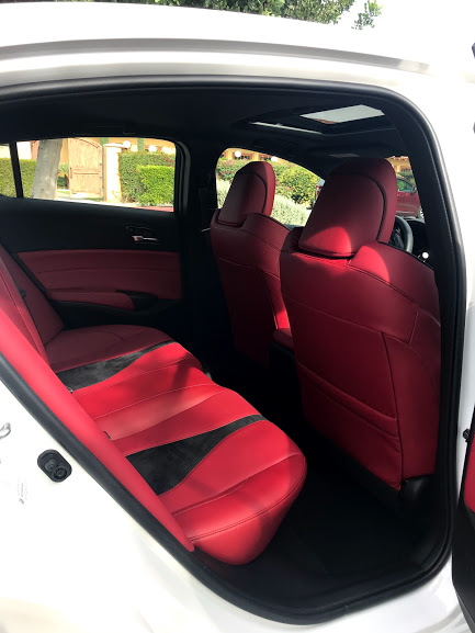 Acura ILX red leather interior for the A Girls Guide to Cars #Drive2Learn conference photo by Kiera Reilly
